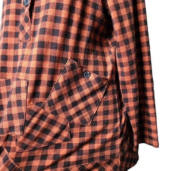 TERRA SJ Apparel Buffalo Plaid Tunic Red Black Check Pockets Quarter Button Sz L - Picture 5 of 13